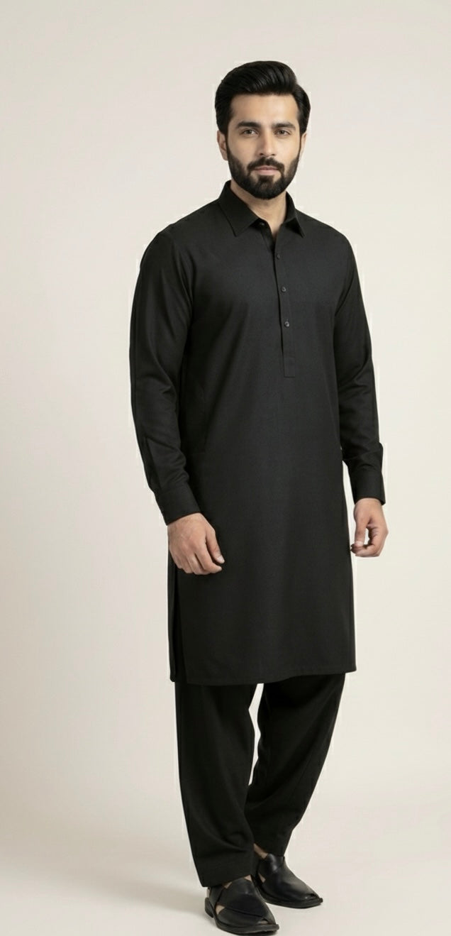 Charcoal Black Wool Fabric Pakistan | 4m Unstitched | Afsaar