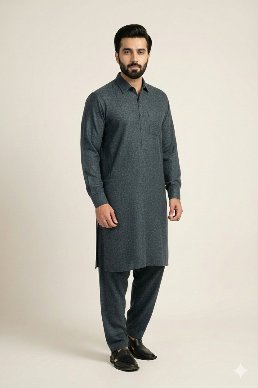 Teal Wool Fabric | Ocean Blue-Green Unstitched | Afsaar